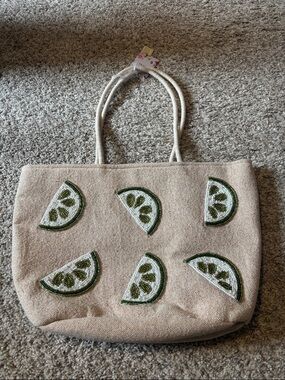 NWT Made in India Beaded Lime Tote Bag